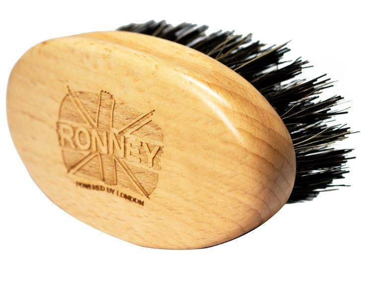 Drewniana mała jasna RONNEY szczotka do brody z naturalnym włosiem dzika